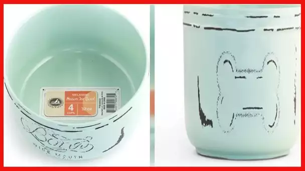 Pet Champion 32 oz Vintage Mason Jar Melamine Feeding Bowl, Teal, Medium
