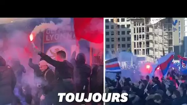 ASSE-OL: les supporters lyonnais encouragent leur équipe avant le derby, Covid ou pas