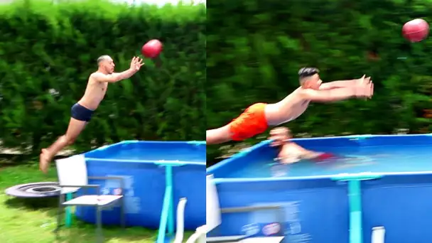 ON TENTE DE METTRE DES PANIERS DE BASKET DANS LA PISCINE AVEC LE TRAMPOLINE !