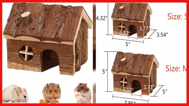 Hamster Wooden House with Chimney Small Pets Hideout for Dwarf Hamster Cage Play Hut (S)