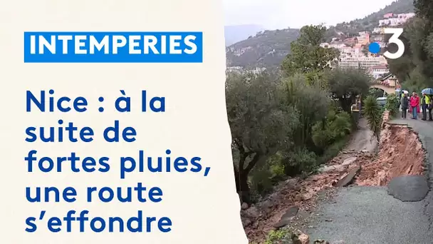 Une route s'effondre à Nice à cause des intempéries