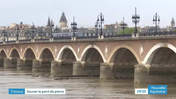 Début des travaux de consolidation du Pont de pierre à Bordeaux