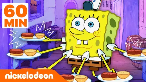Bob l'éponge | Bob l'éponge cuit des pâtés de crabe pendant 1 HEURE ! | Nickelodeon France