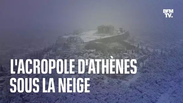 Les images de l'Acropole d'Athènes sous un manteau de neige