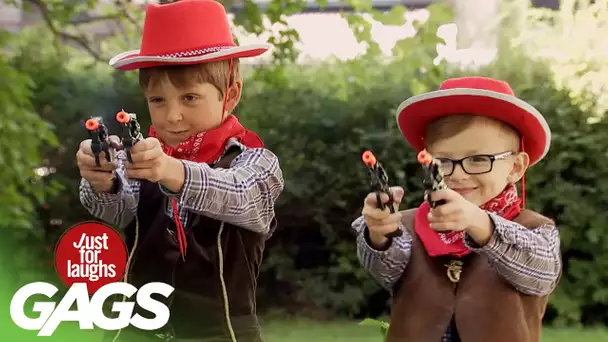 De jeunes cow-boys détruisent un stand de fruits