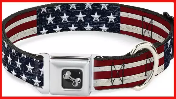 Buckle-Down Seatbelt Buckle Dog Collar - Americana Rustic Stars & Stripes - 1" Wide - Fits 15-26"
