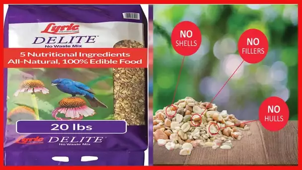 Lyric Delite Wild Bird Seed, No Waste Bird Food Mix with Shell-Free Nuts and Seeds, 20 lb. Bag