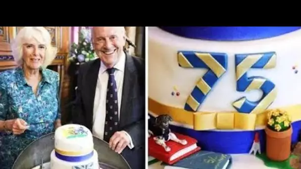 Camilla rayonne devant l'adorable gâteau du 75e anniversaire orné de clins d'œil à ses passe-temps p