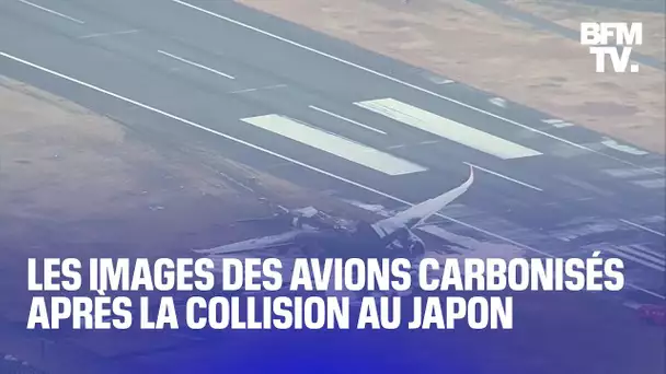 Les images des carcasses d’avions incendiées, après la collision à l’aéroport à Tokyo, au Japon