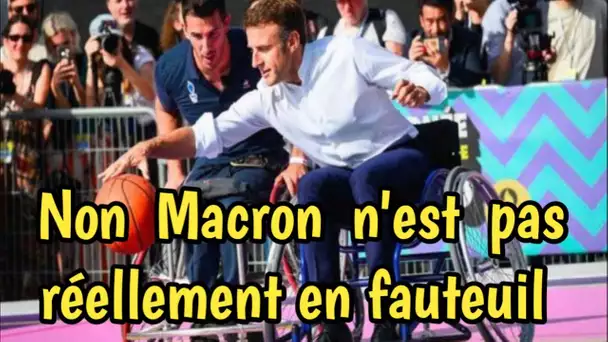 Emmanuel Macron joue au basket en fauteuil roulant