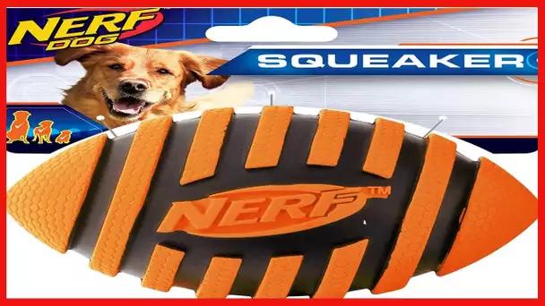 Nerf Dog Rubber Football Dog Toy with Spiral Squeaker, Lightweight, Durable and Water Resistant