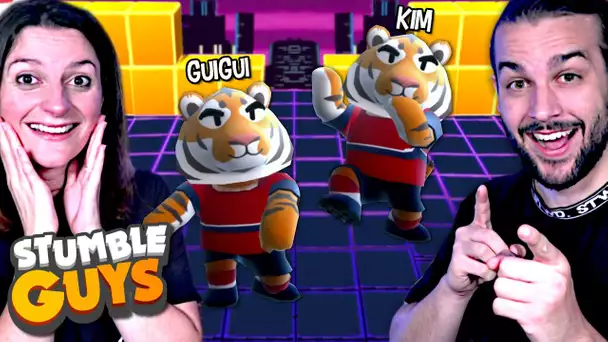 GUILLAUME VS KIM AVEC LES NOUVEAUX SKINS SUR BLOCK DASH A L'INFINI ! STUMBLE GUYS !