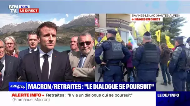 Retraites: pour Emmanuel Macron, "il y a une contestation mais tout ne doit pas s'arrêter"