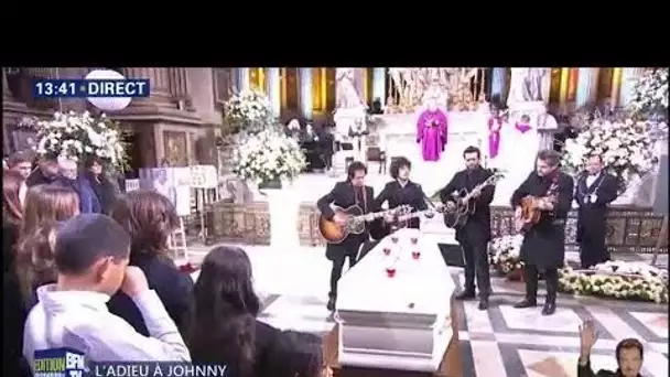 Les musiciens de Johnny Hallyday reprennent 'Je Te Promets' dans l&#039;église de la Madeleine