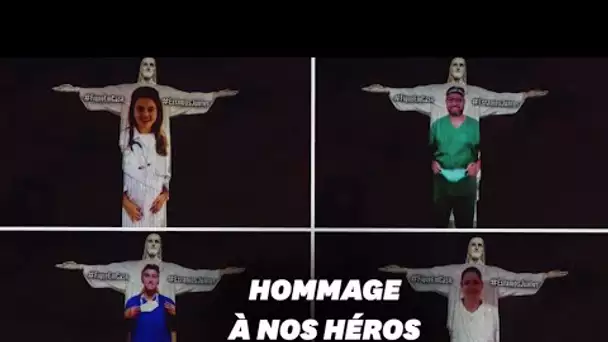 Les visages de soignants projetés sur le Christ rédempteur de Rio