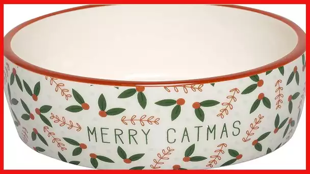 Pearhead Merry Catmas Pet Bowl, Cat Water and Food Dish, Christmas Holiday Cat Pet Bowl