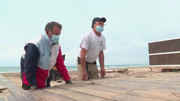 Déconfinement : à Agde, le montage des paillotes a repris