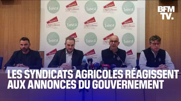 La conférence de presse des Jeunes agriculteurs et de la FNSEA après les annonces du gouvernement