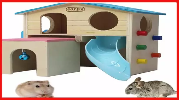 kathson Hamster House Pets Small Animal Hideout with Funny Climbing Ladder Slide Wooden Hut Play Toy