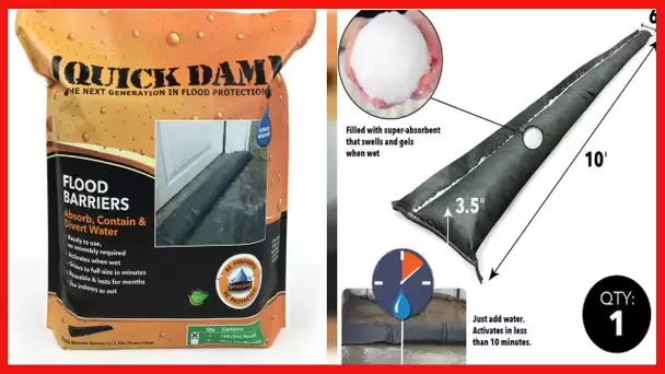 Quick Dam QD610-1 Water-Activated Flood Barrier-1 Pack, Black