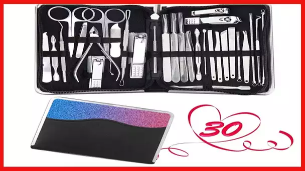 Manicure Set 30 in 1 Nail Clipper set,RedFlow Nail Clippers,Fingernail & Toenail Clippers,Manicure