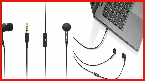Lenovo 100 in-Ear Headphone, Wired, Microphone, Noise Isolating, 3 Ear Cup Sizes, Windows, Mac,