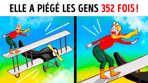 La foule criait alors qu’elle était suspendue à un avion par les dents