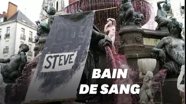 À Nantes, la mort de Steve symbolisée par une fontaine rouge sang