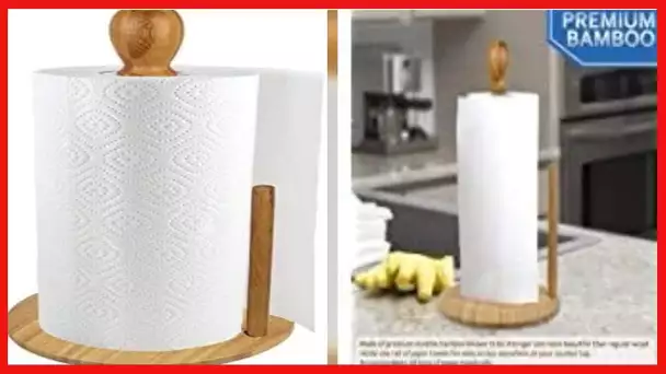 Greenco Counter Top Bamboo Paper Towel Holder, Perfect for Kitchen & Bathroom Organization & Decor
