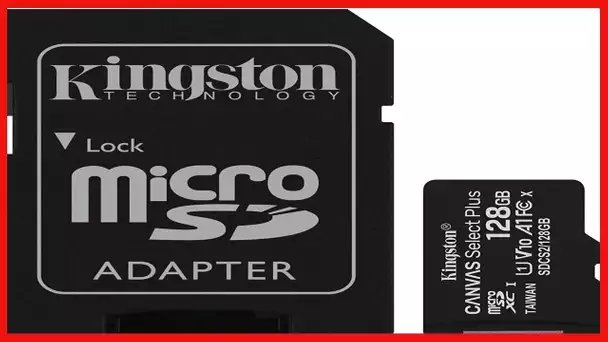 Kingston 128GB microSDXC Canvas Select Plus 100MB/s Read A1 Class 10 UHS-I Memory Card + Adapter (SD