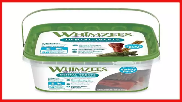 WHIMZEES Natural Grain Free Daily Dental Long Lasting Dog Treats, Variety Box, Small, 56 Count