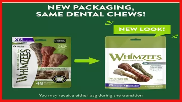 WHIMZEES Natural Grain Free Daily Dental Long Lasting Dog Treats, Brushzees, Extra Small, Bag of 48