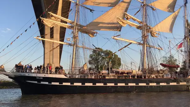 Débord de Loire 2019 : cet instant ou le Belem passe sous le pont de Cheviré