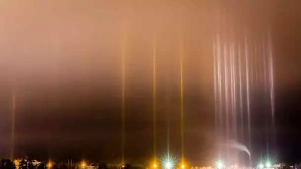 Canada : réveillé par son fils, un photographe capture ces étranges colonnes lumineuses