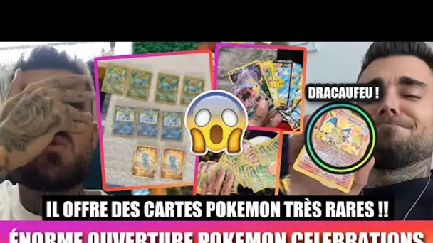 THIBAULT OFFRE DE RARES CARTES POKÉMON !! IL A EU DRACAUFEU  😱 (BOOSTER POKÉMON CÉLÉBRATION 25 ANS)