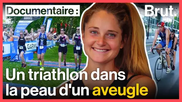 Marine Leleu participe à un triathlon les yeux bandés