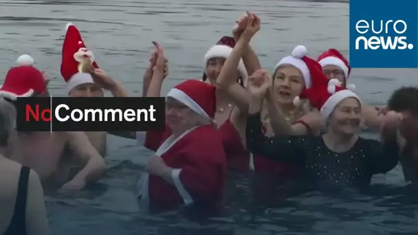 Berlin : traditionnel plongeon de Noël pour les membres du " Berliner Sea Dogs "