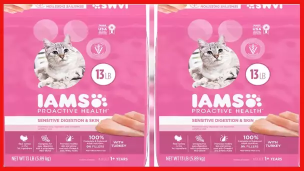 IAMS PROACTIVE HEALTH Adult Sensitive Digestion & Skin Dry Cat Food Kibble, Turkey