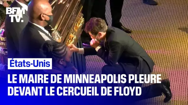 Un genou à terre, le maire de Minneapolis pleure devant le cercueil de George Floyd