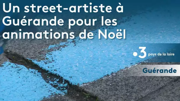 Un street-artiste à Guérande pour les animations de Noël.