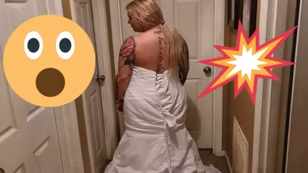 La mariée est en colère à cause de sa robe de mariée - mais se rend compte qu'elle l'avait mise ....
