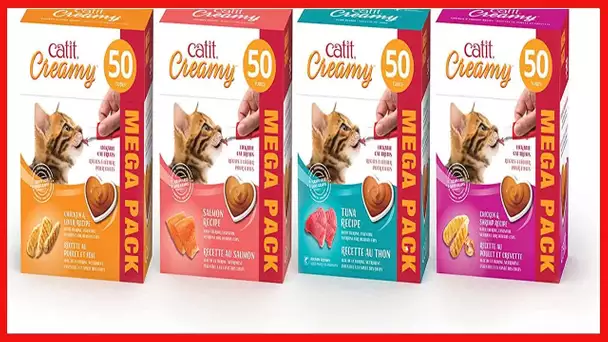 Catit Creamy Lickable Cat Treat, Healthy Cat Treat, Chicken & Liver, 50 Pack