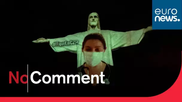 A Rio de Janeiro, les statues portent des masques pour inciter les habitants à le faire