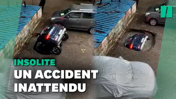 À Bombay, une voiture engloutie dans le sol en quelques secondes