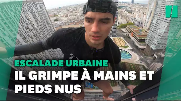 À Paris, il escalade la tour Cristal mains et pieds nus