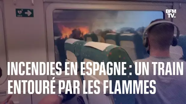 Incendies en Espagne: un train entouré par les flammes