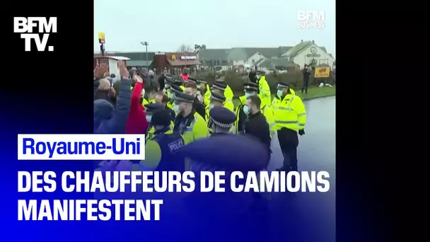 Bloqués en Angleterre depuis dimanche, des chauffeurs routiers manifestent