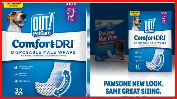 OUT! Pet Care Disposable Male Dog Diapers | Absorbent Male Wraps with Leak Proof Fit | Extra-Small