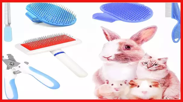 Crafterlife Rabbit Grooming Kit with Slicker Rabbit Brush Bath Massage Glove Brush Pet Shedding Comb