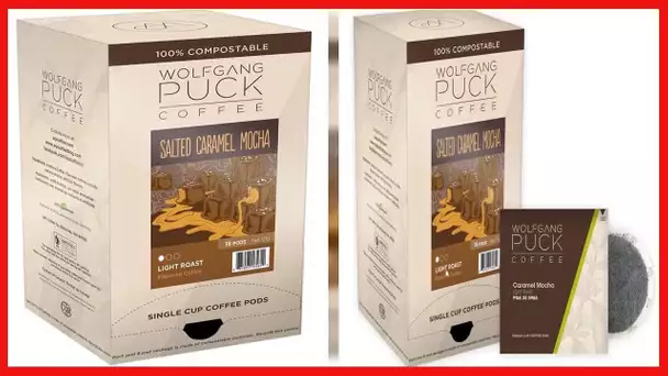 Wolfgang Puck Coffee, Salted Caramel Mocha Coffee, 9.5 Gram Pods, 18 Count